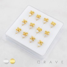 RIBBON DANGLE HEART WITH BEZEL CZ 316L SURGICAL STEEL L-SHAPE NOSE RING BOX